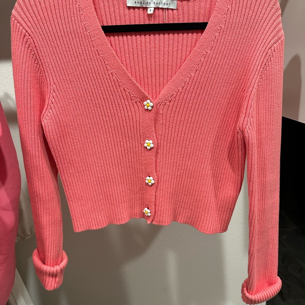 English Factory Coral Button-Up Cardigan